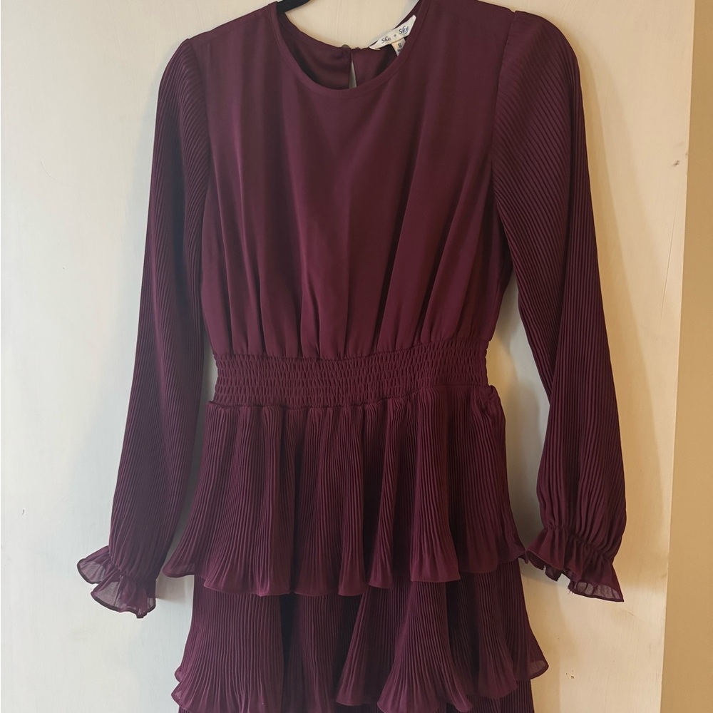 She + Sky Wine Long Sleeve Dress